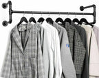 Industrial Pipe Clothes Rack Wall Mounted Hanging Bar Garment Rack Rail Detachable Bedroom Space-Saver for Home