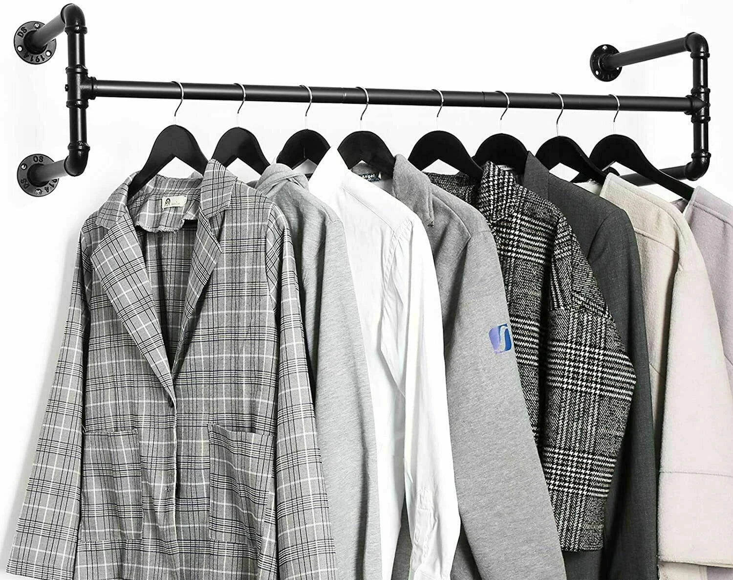 Industrial Pipe Clothes Rack Wall Mounted Hanging Bar Garment Rack Rail Detachable Bedroom Space-Saver for Home