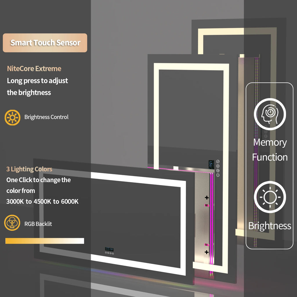 Wisfor Rectangular RGB Bathroom Mirror With Bluetooth Speaker 27x35inch Wall Lighted Bathroom Mirror With Smart Display, 3 Color