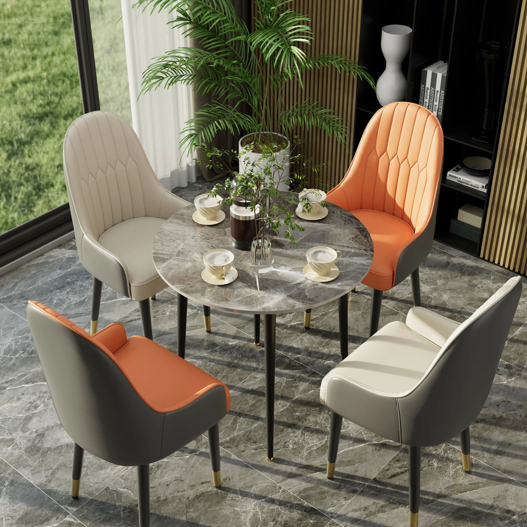 Faux Leather Dining Chair Set of 2, Mid-Century Upholstered Bar Chair with Solid Wood Legs for Pub Coffee Home, Kitchen Room
