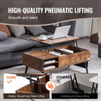 VEVOR Lift Top Coffee Table Round Rectangle Table with Extra Storage Pockets Pop Up & Flipable Coffee Table for Living Room