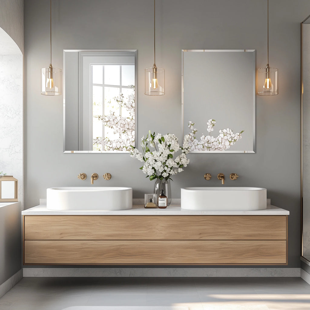 Wisfor Frameless Bathroom Mirror for Over Sink, Beveled Wall Mirror, Rectangle Vanity Mirror, Modern Style