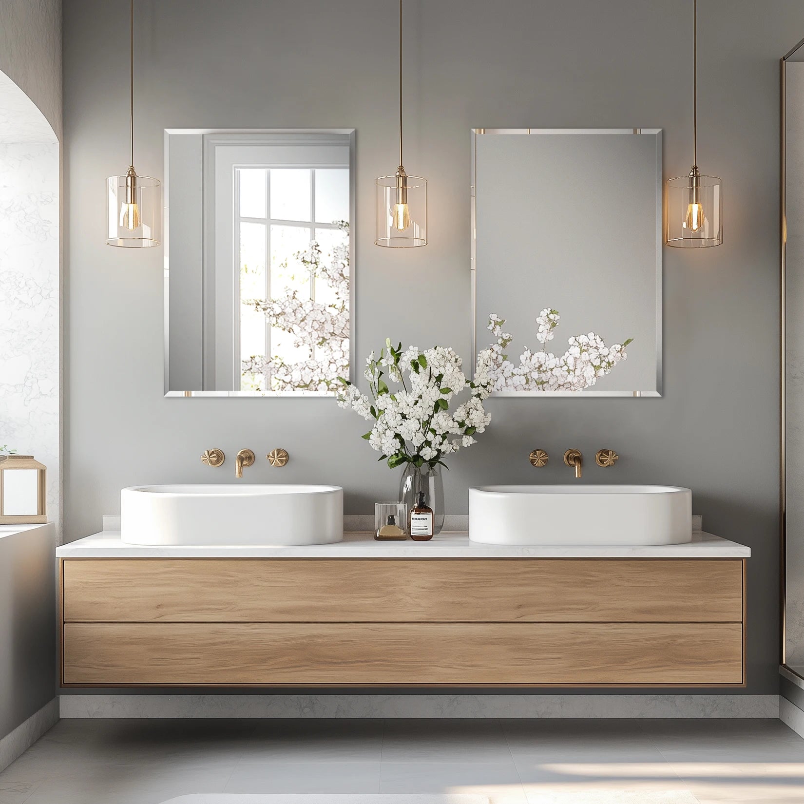 Wisfor Frameless Bathroom Mirror for Over Sink, Beveled Wall Mirror, Rectangle Vanity Mirror, Modern Style
