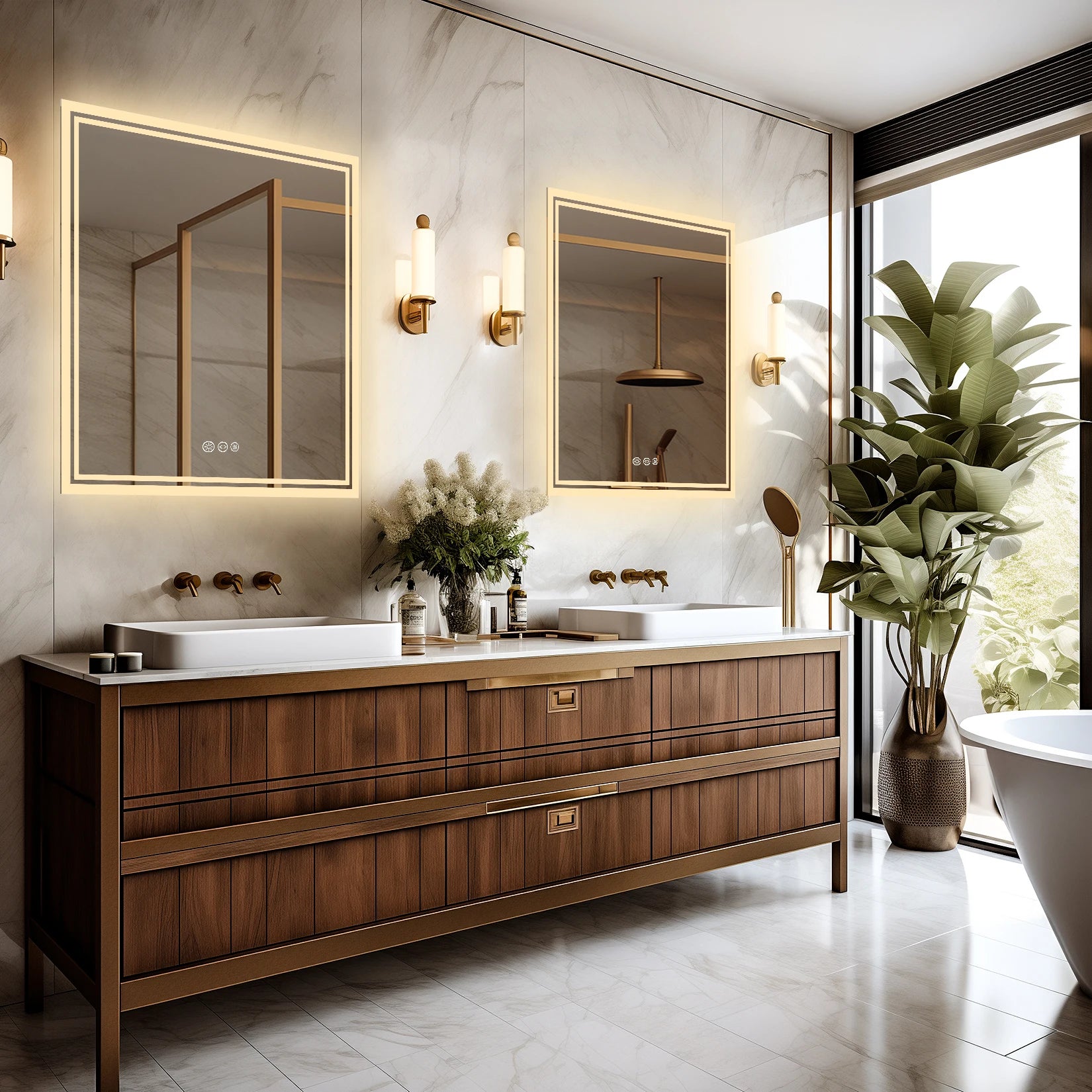 32 X 32 Inch LED Lighted Bathroom Mirror for Bathroom Wall Mounted Lighted Vanity Mirror Dimmable White Anti-Fog Vanity