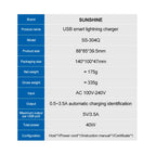 SUSNHINE 6-port Usb Digital Display Fast Charger for Phone Tablet Watch Charging