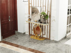 Modern Gold Console Table with Geometric Metal Base, Sintered Stone Narrow Entryway Table Foyer Table for Entrance, Living Room