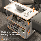 Small Office Desk Adjustable Height Side Mobile Stand Up Desk with Wheels  Portable Rolling Desks Laptop Computer Bedside