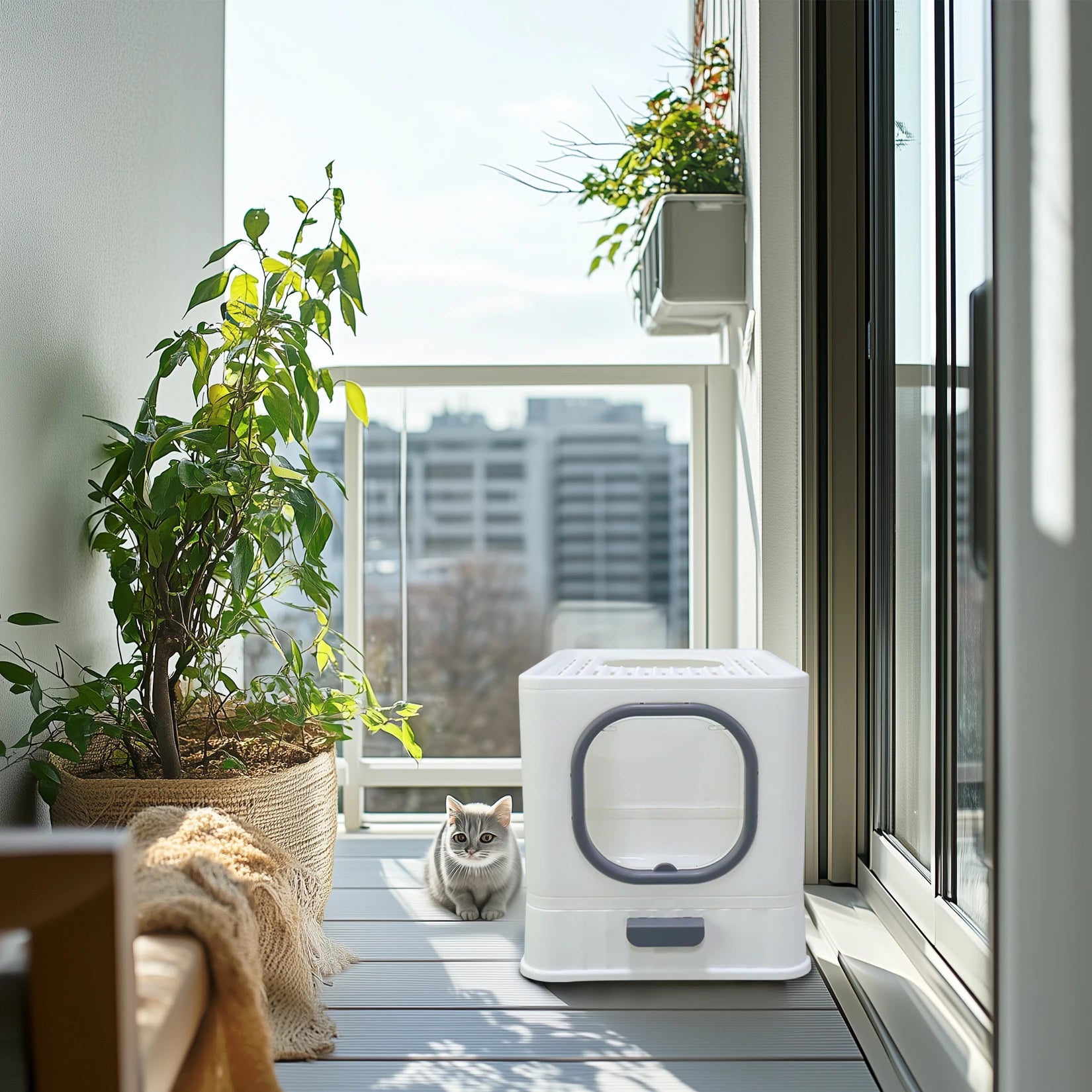Bingopaw XL Cat Litter Box with Lid Enclosed Cat Potty Top Entry Anti-Splashing Cat Toilet Easy to Clean with Cat Litter Scoop