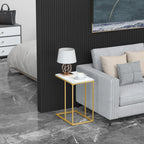 C Shaped End Snack Side Table Under Couch with Marble Top for Sofa Coffee Laptop Living Room Bedroom Small Space