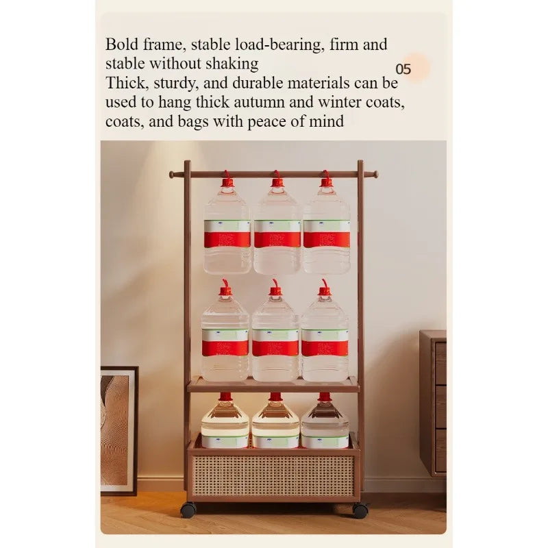 Simple hanger Floor-to-ceiling vertical plastic rattan dirty clothes basket Hanging clothes rack Integrated with wheels Movable