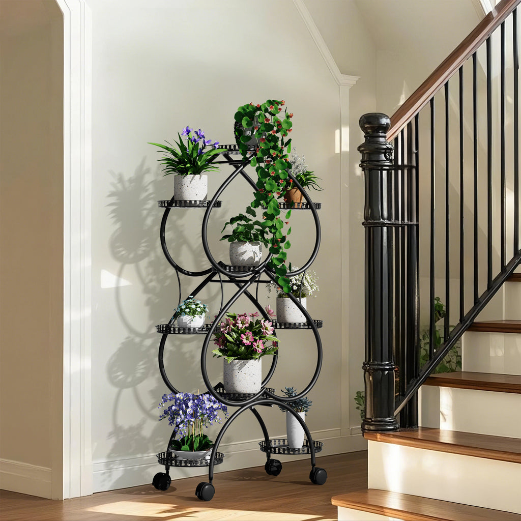 Metal Plant Stand, 6 Tiers Multifunctional Plant Stands for Indoor Plants, Decorative Black Steel Plant Shelf for Indoor Outdoor