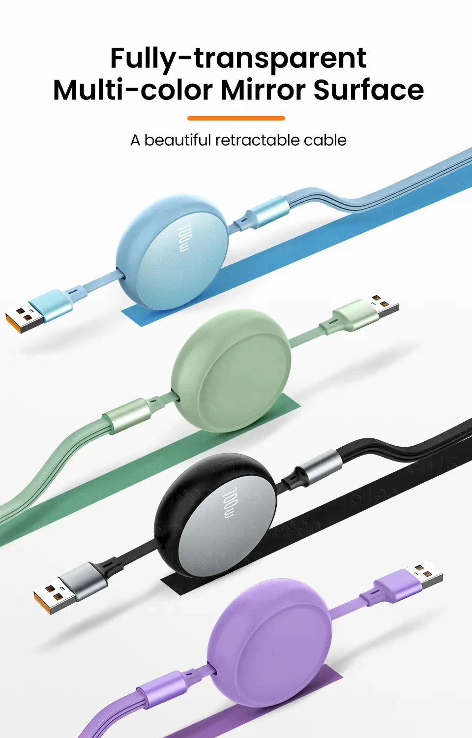 3 in 1 Retractable USB C 6A 100W USB Fast Charger