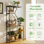Vintage Industrial Tall Plant Stand - 5-Tier Rustic Shelf Display Unit for Home, Patio, Garden Flower Storage Cabinet & Bookcase