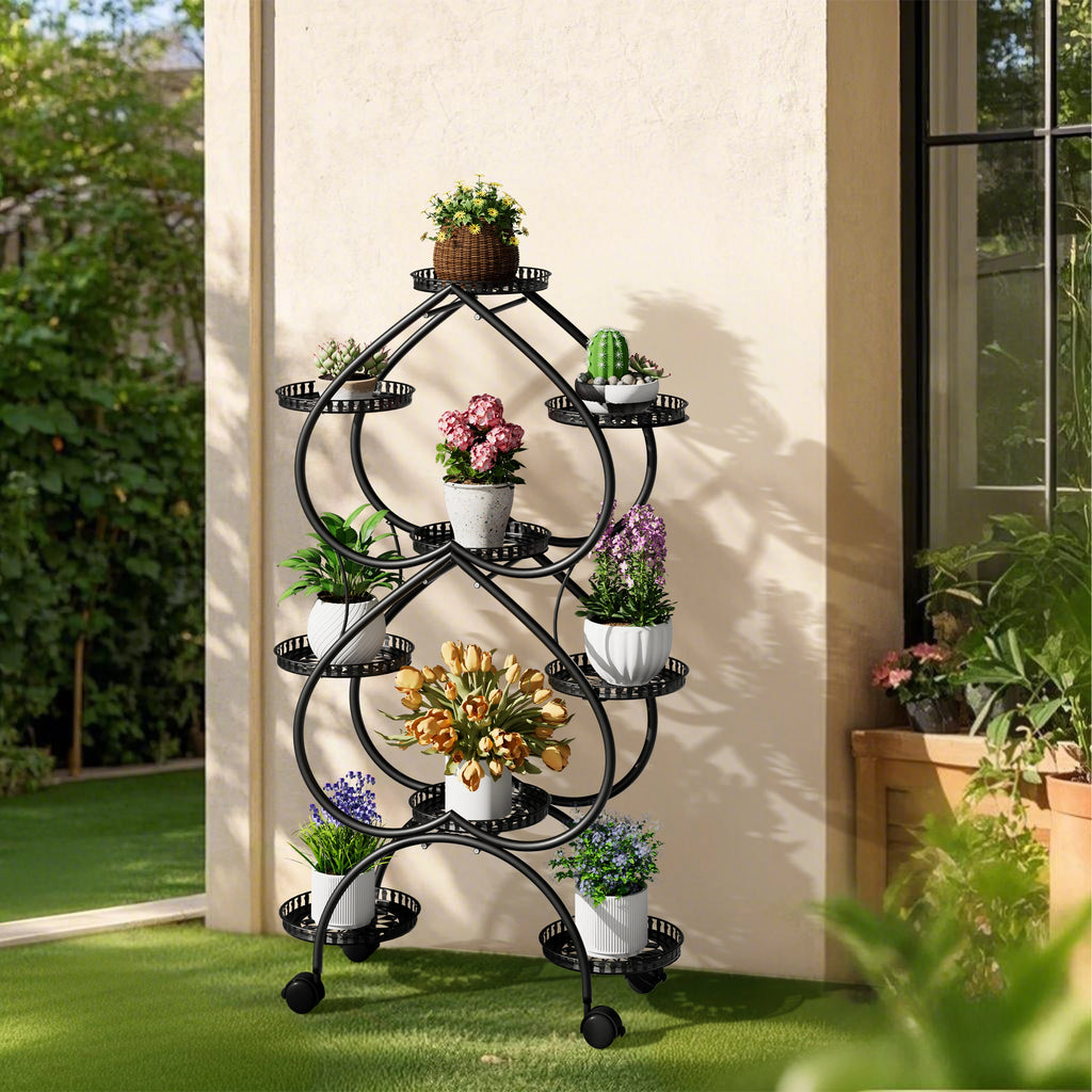 Metal Plant Stand, 6 Tiers Multifunctional Plant Stands for Indoor Plants, Decorative Black Steel Plant Shelf for Indoor Outdoor