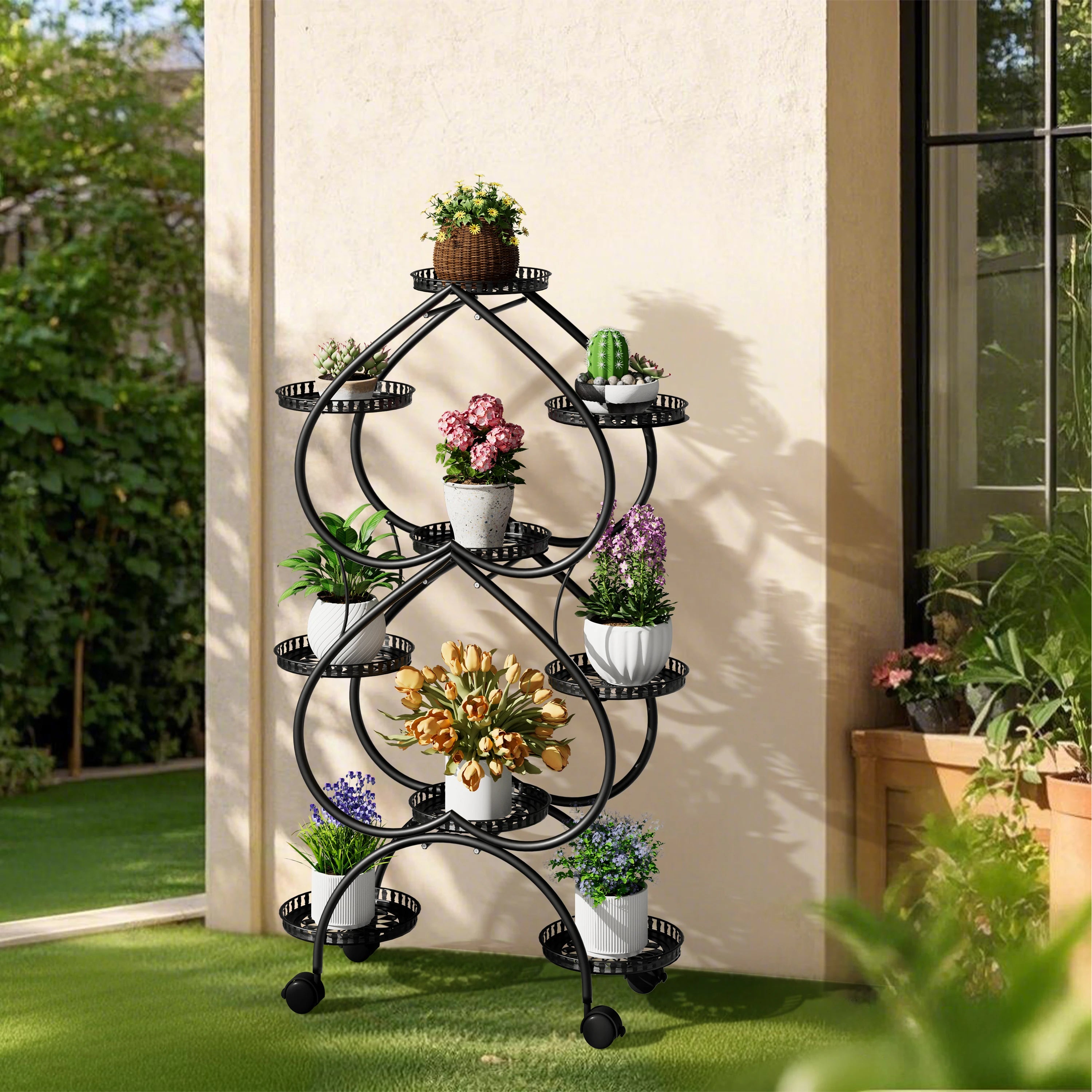 Metal Plant Stand, 6 Tiers Multifunctional Plant Stands for Indoor Plants, Decorative Black Steel Plant Shelf for Indoor Outdoor