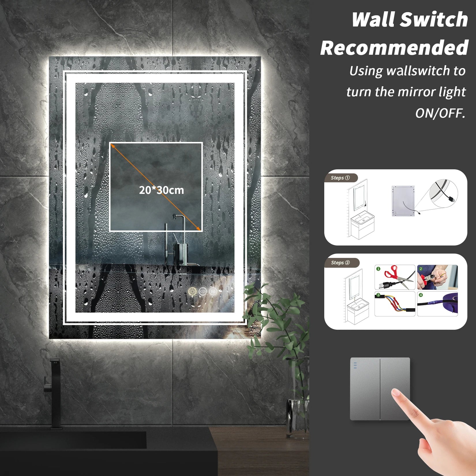 20x28 Inch Led  Rectangle Mirror for Bathroom with Front Light and Backlit Anti Fog Function Wall Backlit Decor Vanity Mirrors