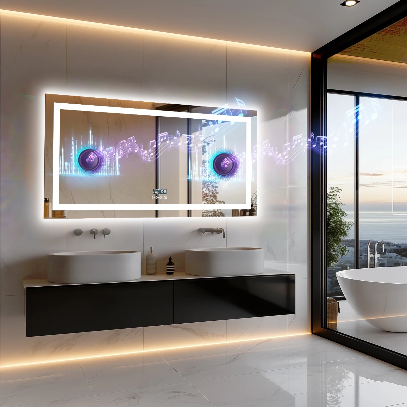 Wisfor 48x24 LED Bathroom Mirror with Dual Lights, Anti-Fog, Bluetooth Speaker, 3 Colors Temperature & Dimmable, Lighted Mirrors