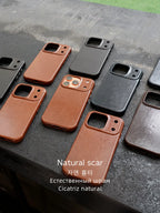YMW Scars Italian Kangaroo Genuine Leather Case for iPhone 17 16 15 Pro Max Magnetic Handmade Phone Cover
