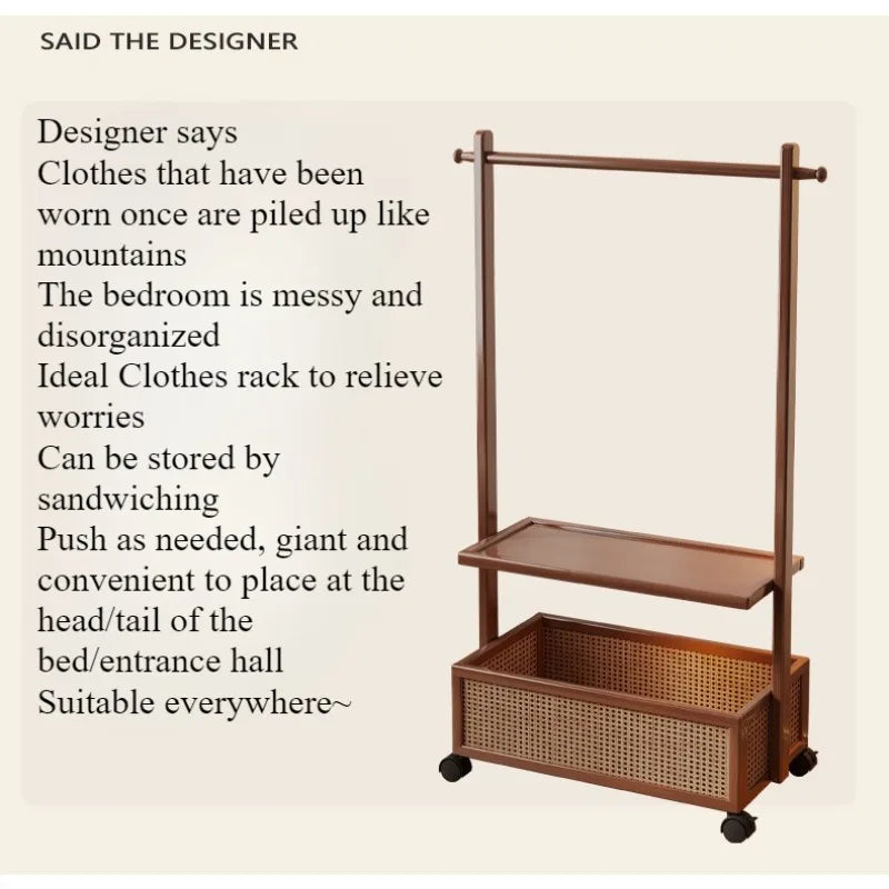 Simple hanger Floor-to-ceiling vertical plastic rattan dirty clothes basket Hanging clothes rack Integrated with wheels Movable