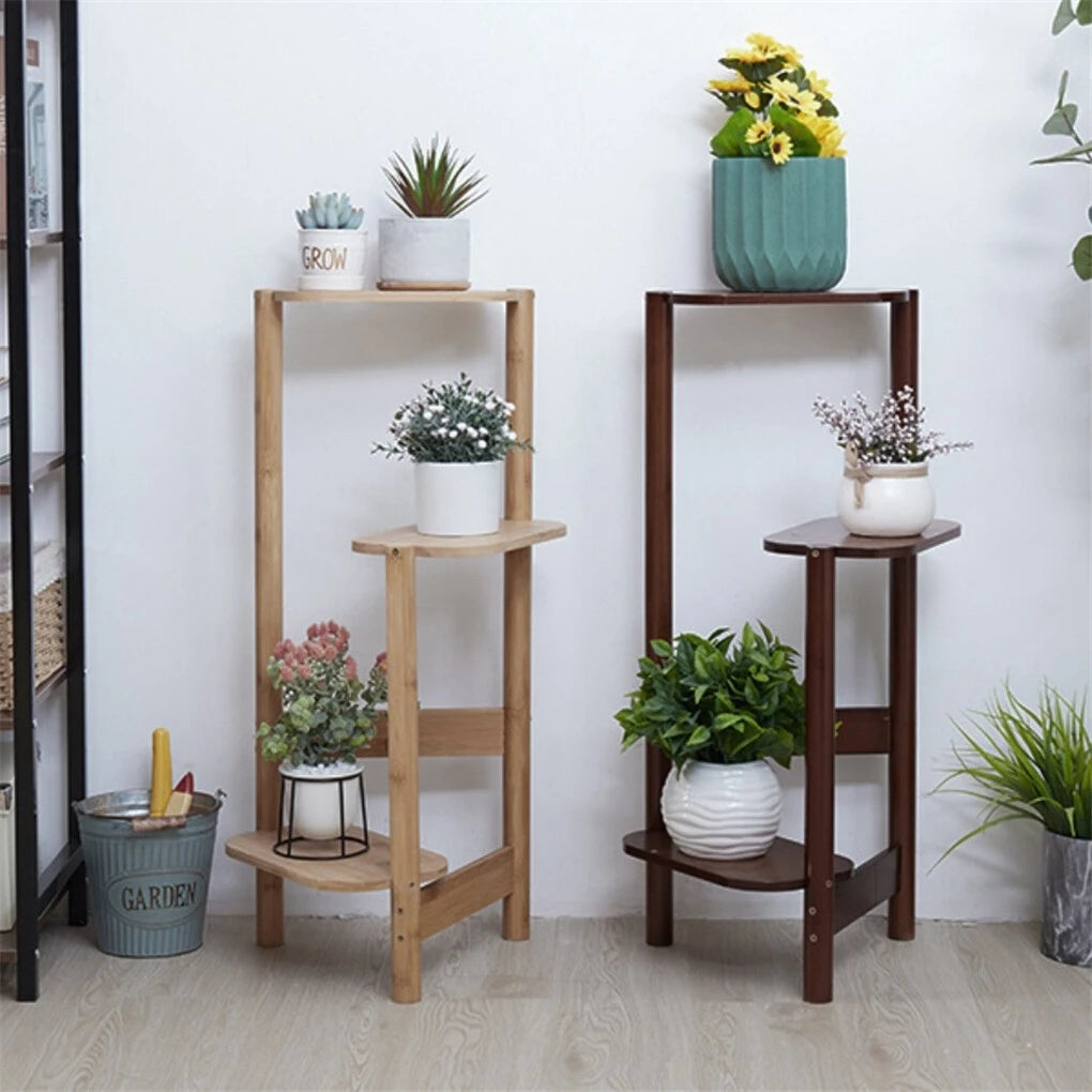 3-Tier Bamboo Plant Stands Indoor, Plant Stand Holder, Corner Plant Shelf, Plant Display Rack for Corner Balcony and Bedroom