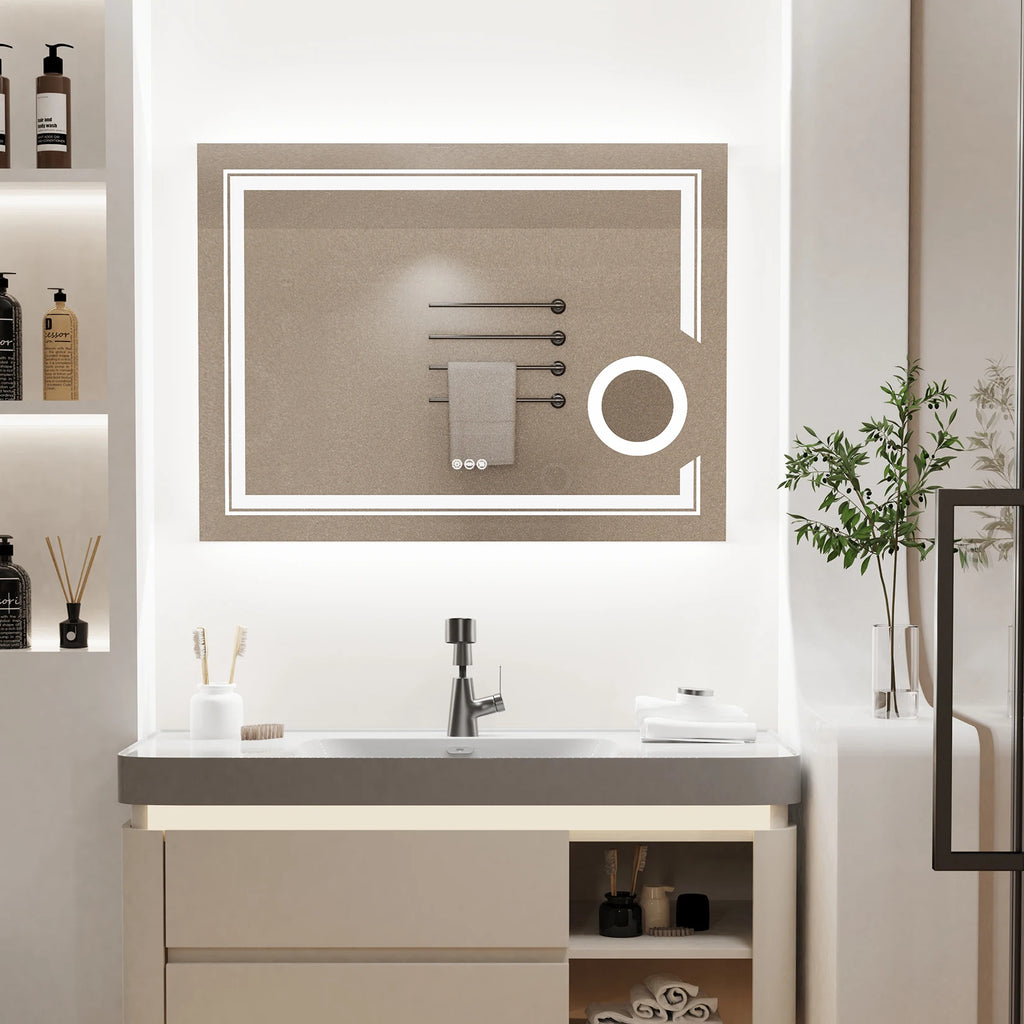 Wisfor LED Lighted Smart Bathroom Mirror 3X Lighted Magnifier Wall Mounted White Light Front Backlit Dimmable Anti-Fog