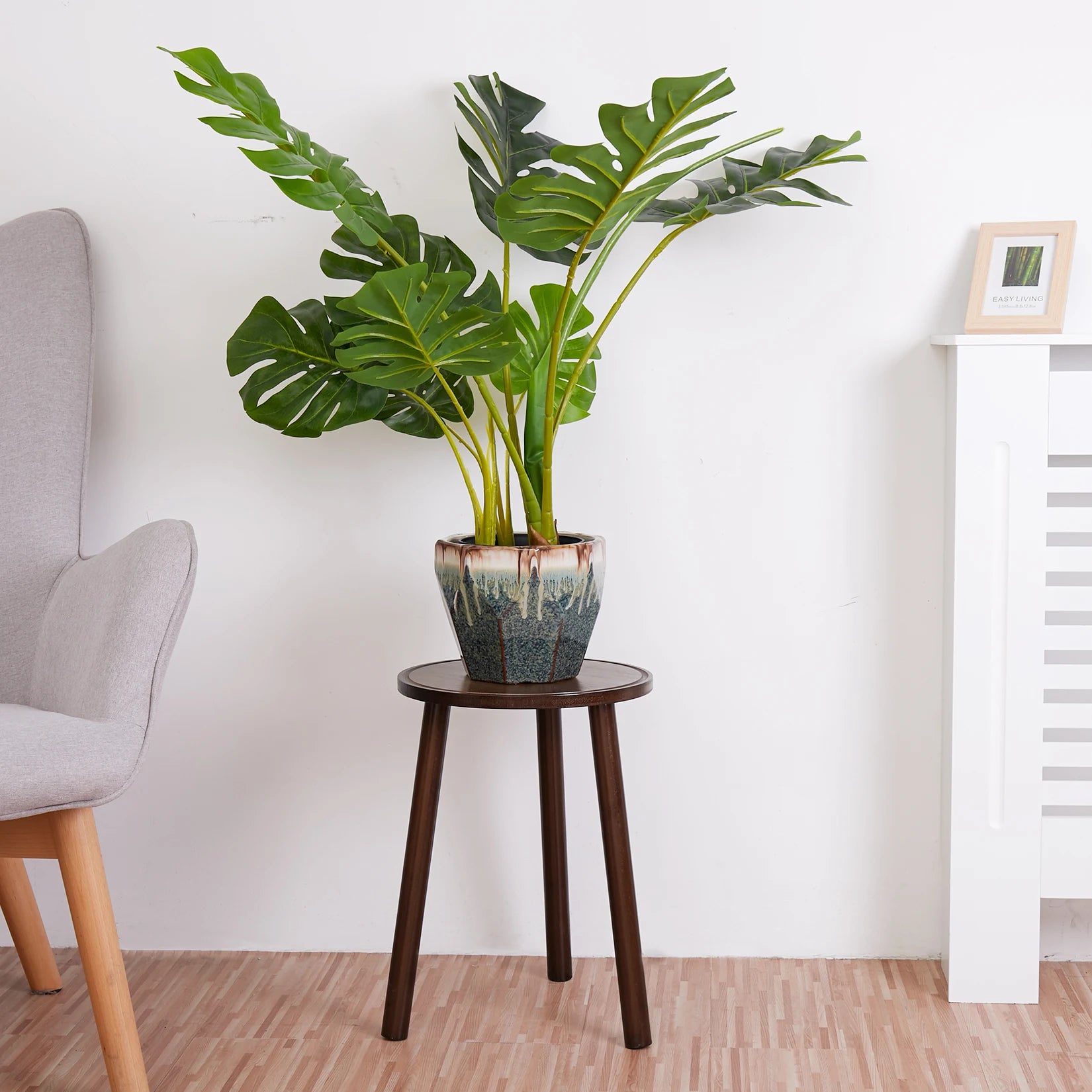 Set of 2 Wood Plant Stand Mid Century Side Table 16.5’’ Tall Round Side End Table Flower Pot Holder Home Decor