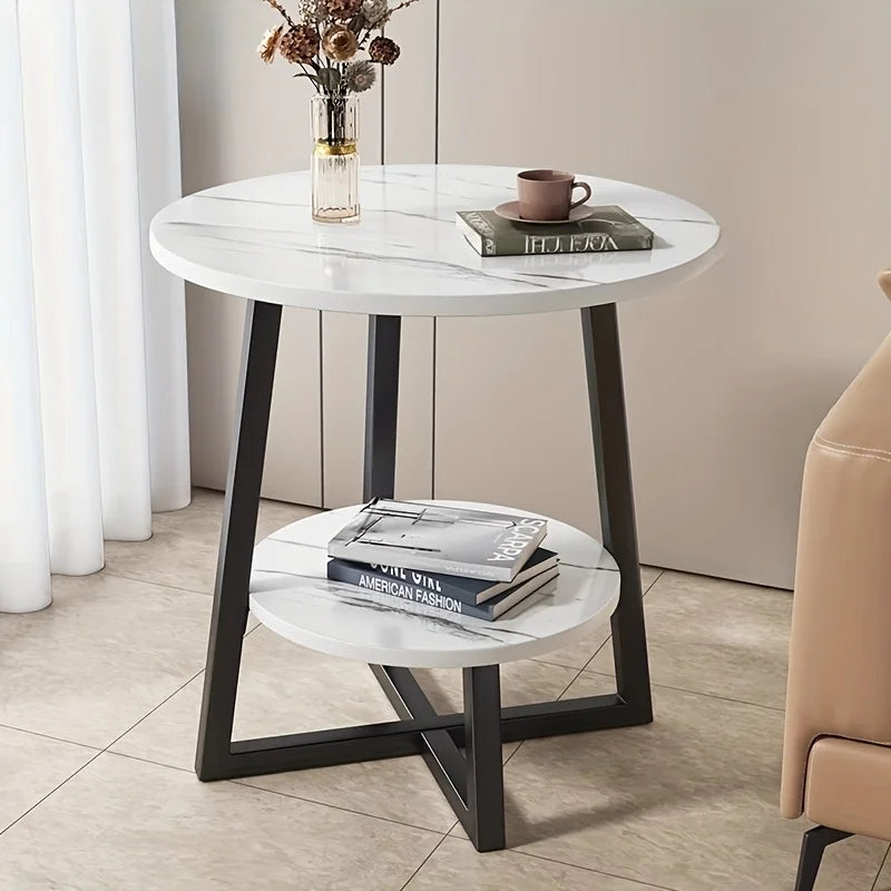 Double Layer Coffee Table with Storage Shelf - Modern Sofa Side & Bedside Table | Space-Saving for Living Room, Balcony, Bedroom