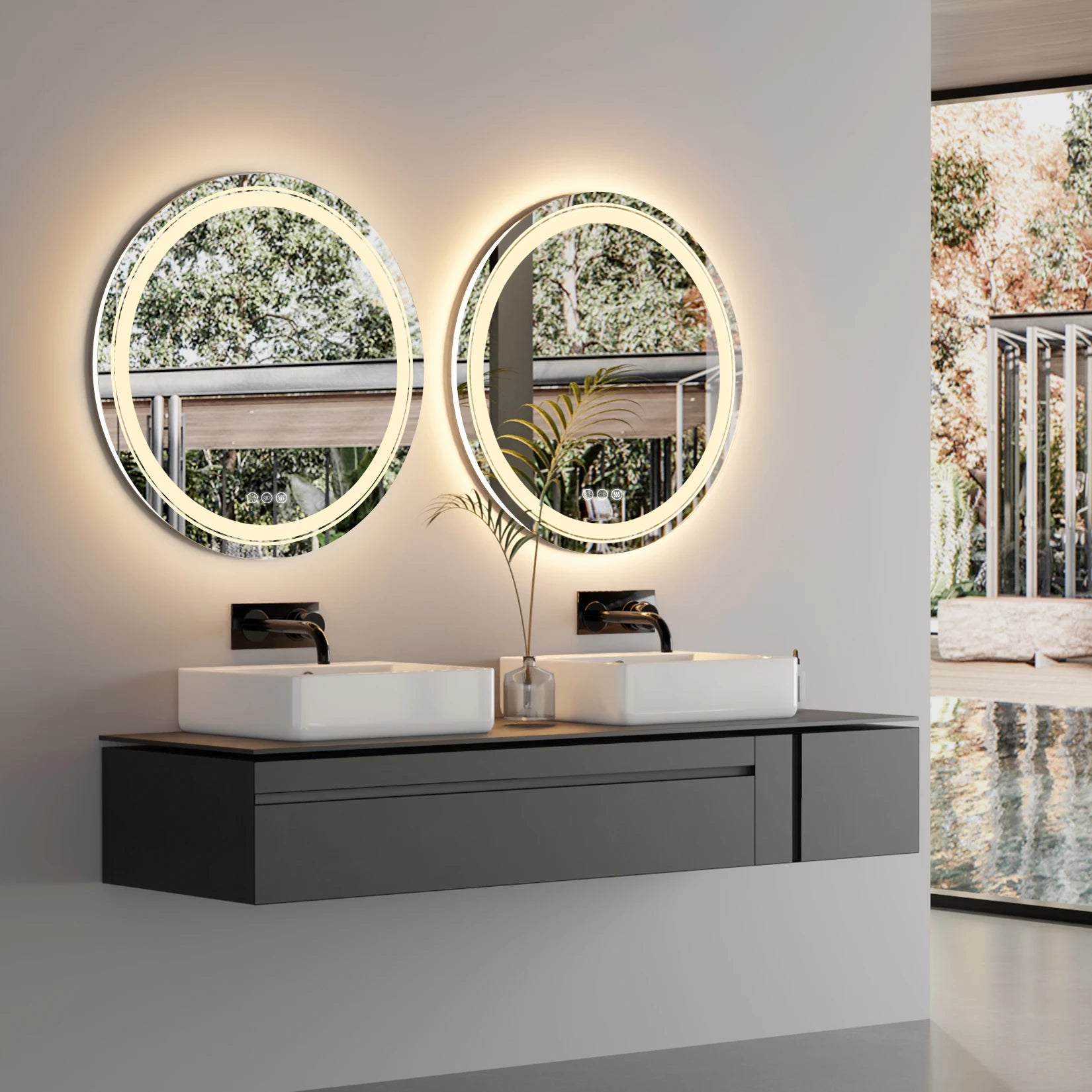 600mm LED Round Wall Mounted Vanity Mirror with Demister Pad Smart Touch Sensor Memory Function Backlit Front Lighted 3 Colors