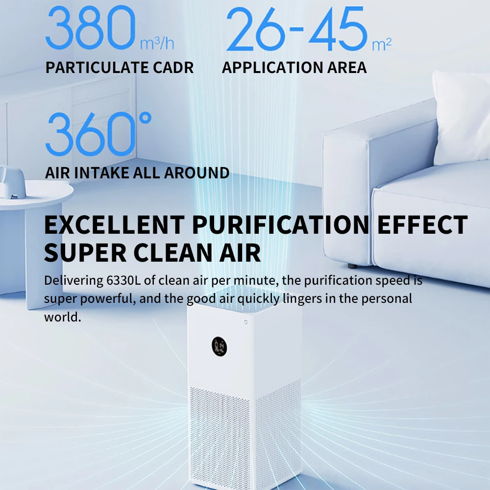 NEW XIAOMI Smart Air Purifier 4 Lite LED Display Quadruple Purification Aldehyde Removal Home Air Ionizer 35.8dB(A) Low noise