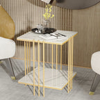 Marble Top Side Table Gold 2 Tier Square White End Tables 44.5x44.5x55.5cm Sintered Stone Marbles Tabletop Modern Small Bedside