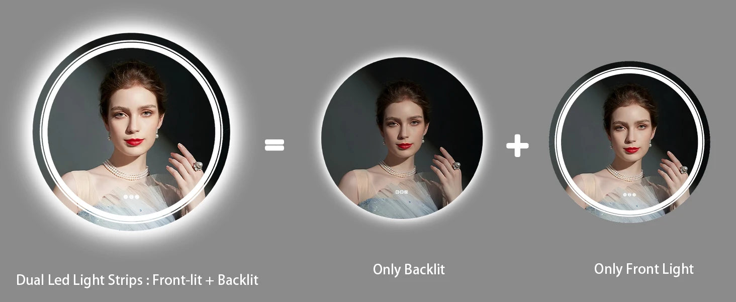 600mm LED Round Wall Mounted Vanity Mirror with Demister Pad Smart Touch Sensor Memory Function Backlit Front Lighted 3 Colors