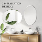 Wisfor Frameless Oval Wall Mirror Silver Beveled Edge Bathroom Vanity Mirror for Modern Home Decor, Fireplaces