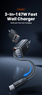Toocki 67W GaN USB C Charger With Retractable Type C Cable