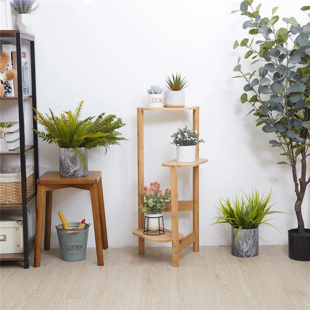 3-Tier Bamboo Plant Stands Indoor, Plant Stand Holder, Corner Plant Shelf, Plant Display Rack for Corner Balcony and Bedroom