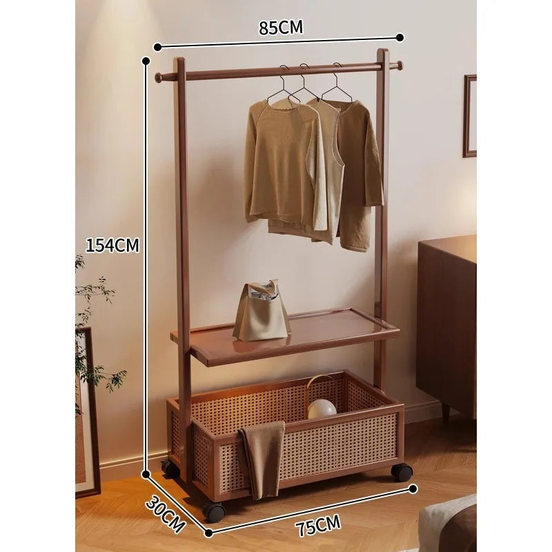 Simple hanger Floor-to-ceiling vertical plastic rattan dirty clothes basket Hanging clothes rack Integrated with wheels Movable