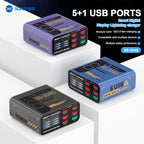 SUSNHINE 6-port Usb Digital Display Fast Charger for Phone Tablet Watch Charging