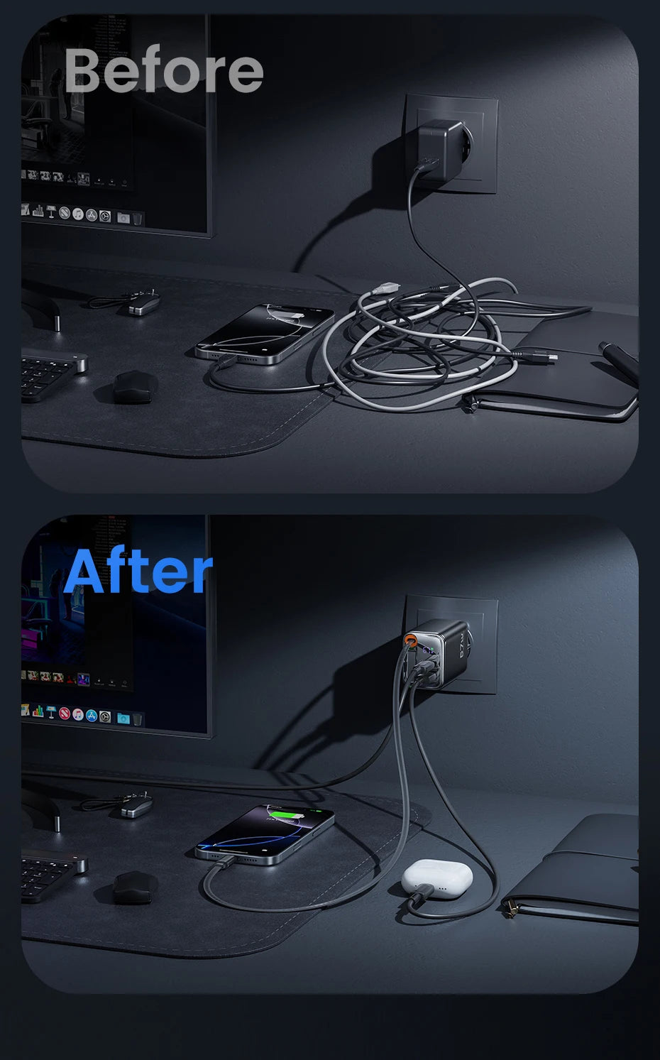 Toocki 67W GaN USB C Charger With Retractable Type C Cable