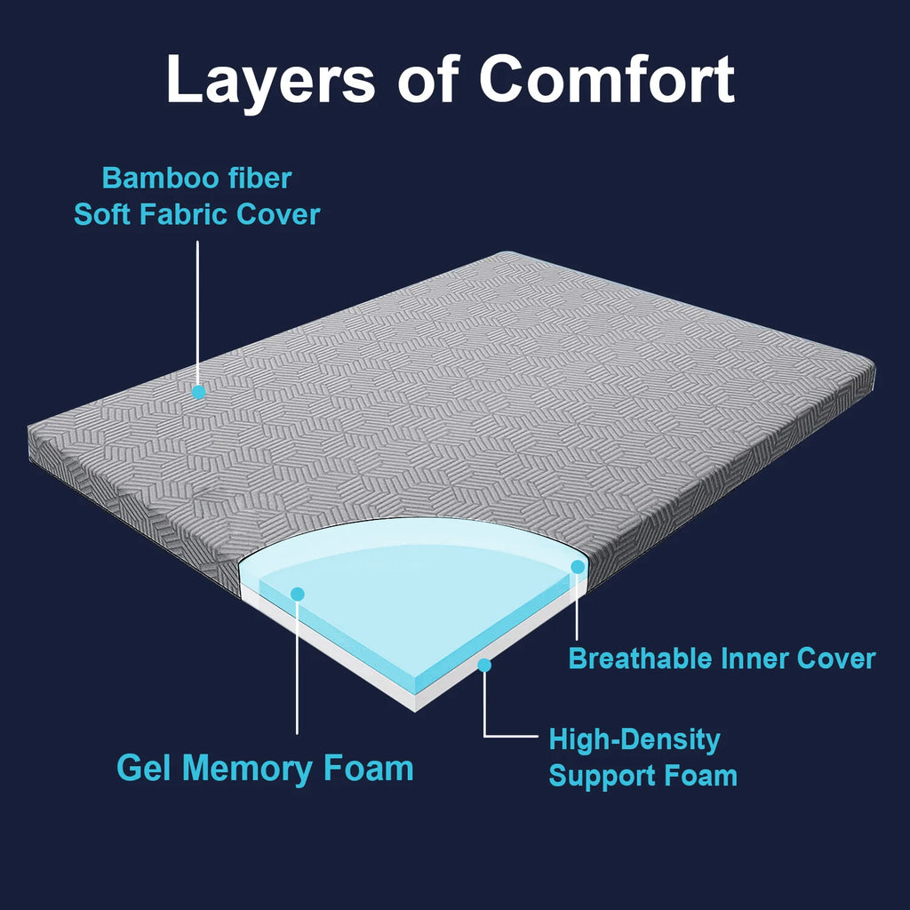 5cm Memory Foam Mattress Topper Bed Bamboo Cover Underlay