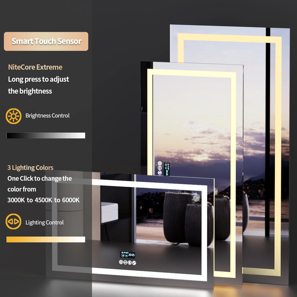 Wisfor 48x24 LED Bathroom Mirror with Dual Lights, Anti-Fog, Bluetooth Speaker, 3 Colors Temperature & Dimmable, Lighted Mirrors