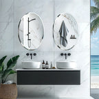 Wisfor Frameless Oval Wall Mirror Silver Beveled Edge Bathroom Vanity Mirror for Modern Home Decor, Fireplaces