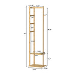 Bingopaw Coat Tree Solid Bamboo Freestanding Coat Rack with Storage Garments Corner Stand with Hooks for Home Bedroom