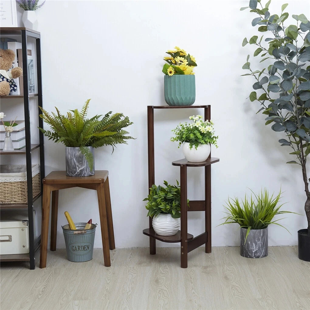3-Tier Bamboo Plant Stands Indoor, Plant Stand Holder, Corner Plant Shelf, Plant Display Rack for Corner Balcony and Bedroom