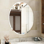 Wisfor Frameless Oval Wall Mirror Silver Beveled Edge Bathroom Vanity Mirror for Modern Home Decor, Fireplaces