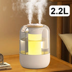 Air Humidifier 2.2L Large Capacity Home Humidifier Mute Mist Maker Double Nozzle Usb Humidifier for Bedroom with LED Night Light