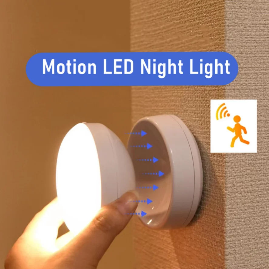 PwwQmm LED Night Light Wireless Motion USB Charging Cabinet Night Lamp Bedside Table For Bedroom Home Closet Sensor Round Lights