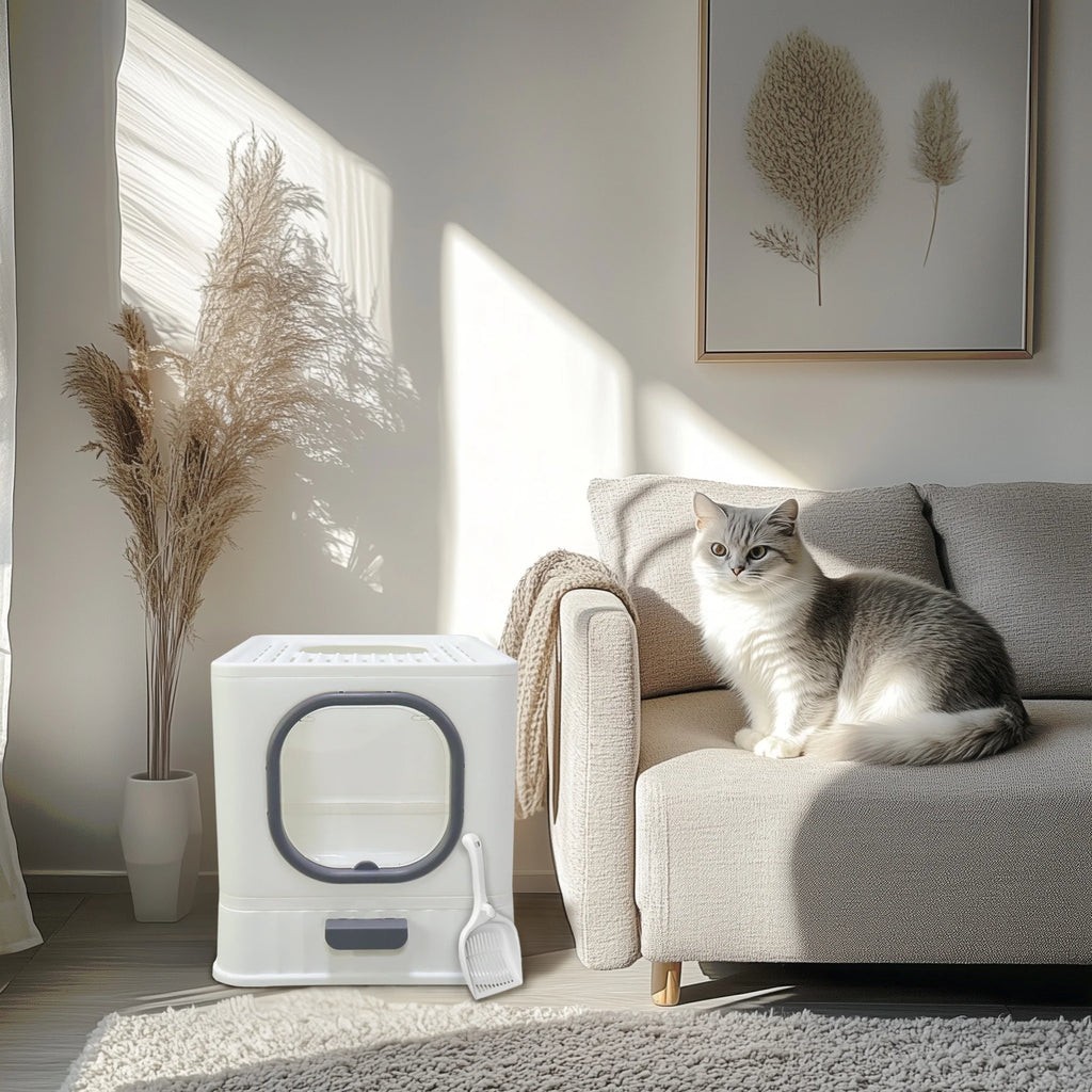 Bingopaw XL Cat Litter Box with Lid Enclosed Cat Potty Top Entry Anti-Splashing Cat Toilet Easy to Clean with Cat Litter Scoop