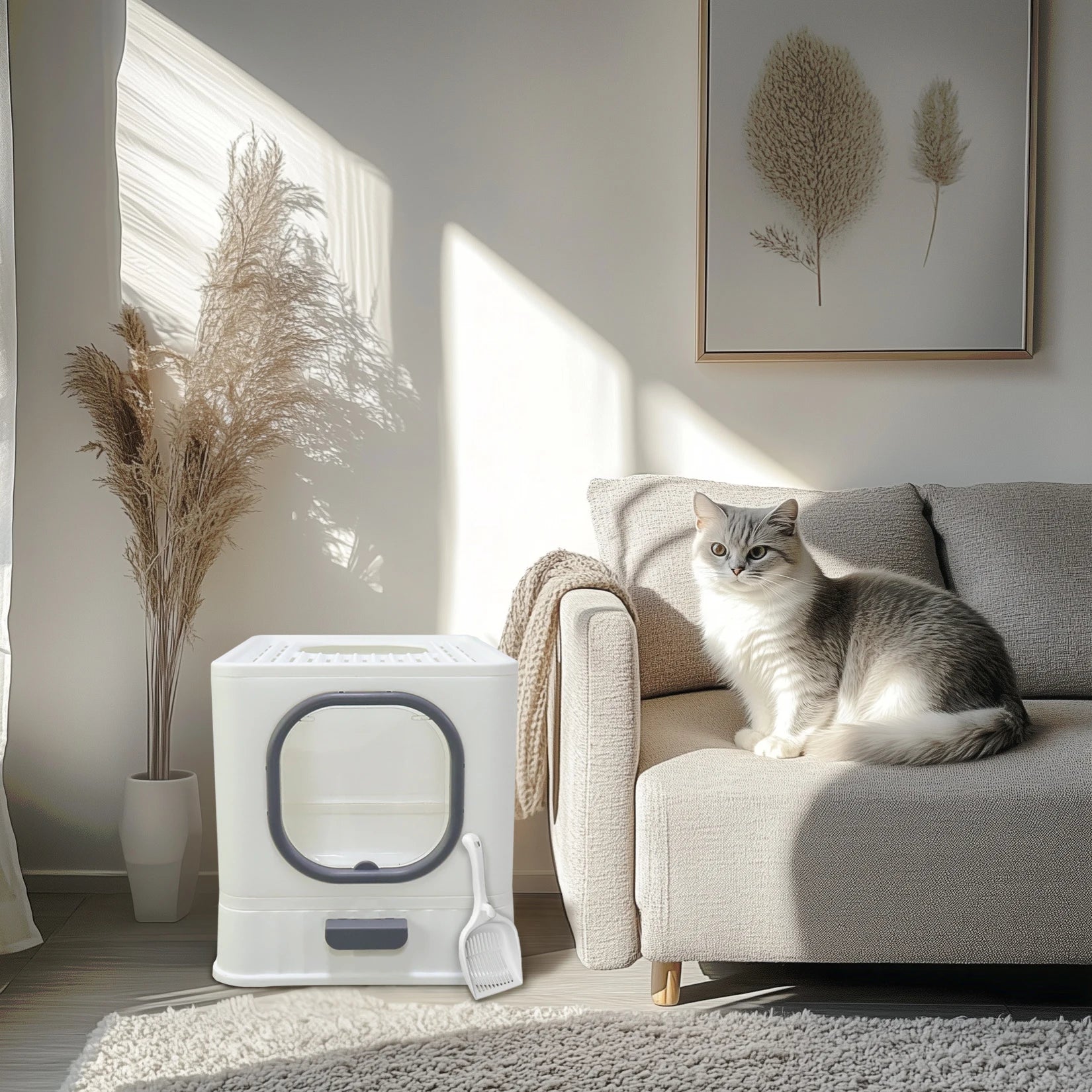 Bingopaw XL Cat Litter Box with Lid Enclosed Cat Potty Top Entry Anti-Splashing Cat Toilet Easy to Clean with Cat Litter Scoop