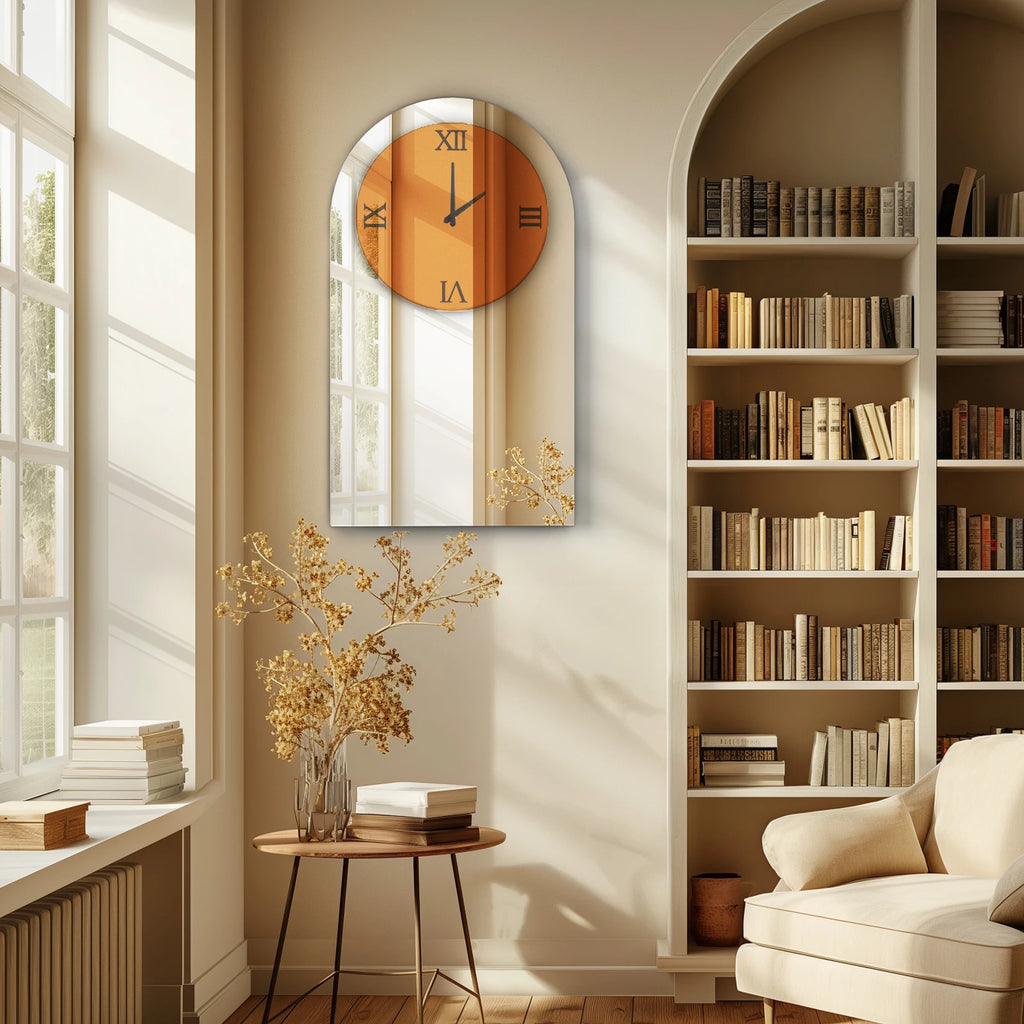 Wisfor Wall Decorative Mirrors Arched Brown Tinted Glass Wall Mounted Clock for Home,Hotel,Living Room,Dining Room,Bedroom Walls