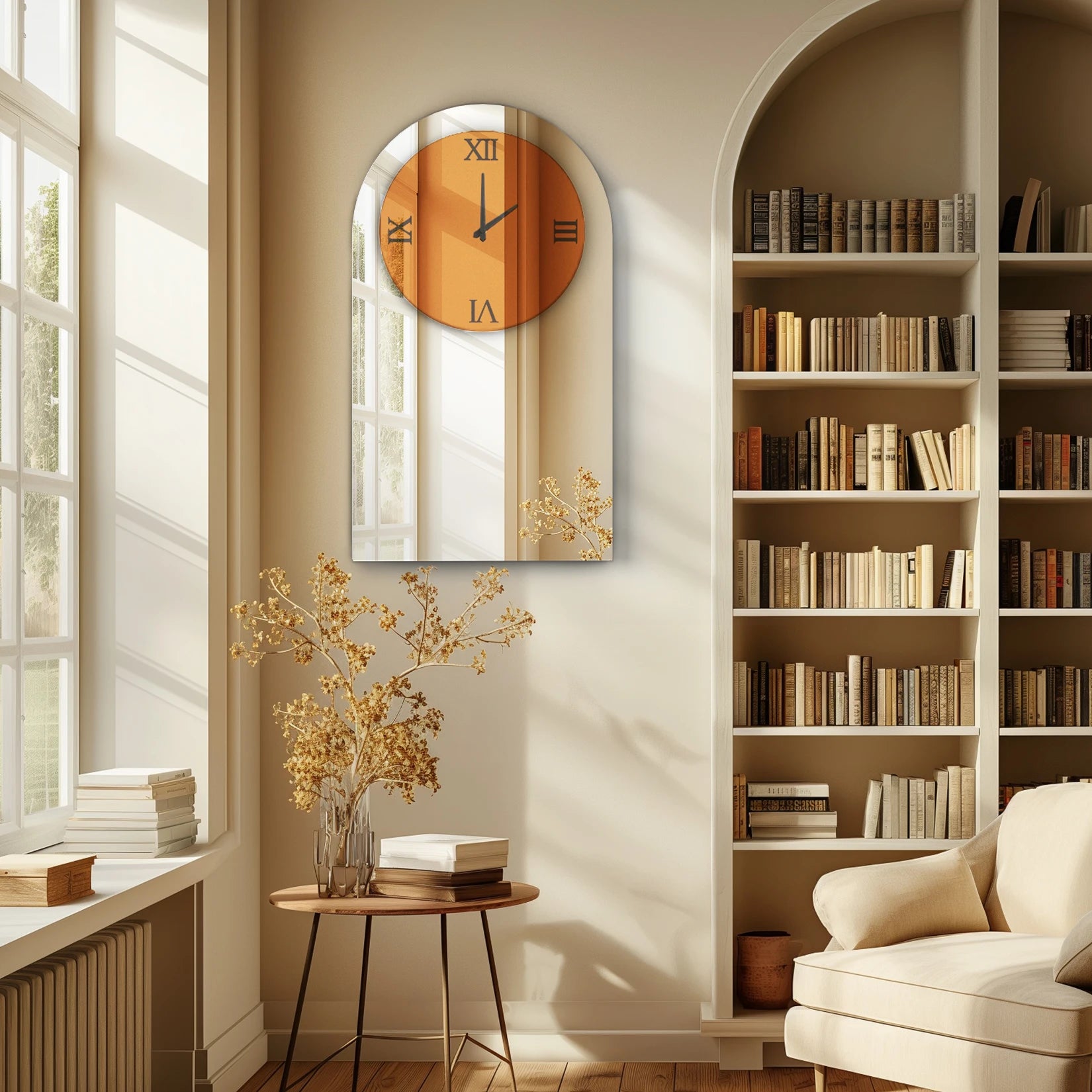 Wisfor Wall Decorative Mirrors Arched Brown Tinted Glass Wall Mounted Clock for Home,Hotel,Living Room,Dining Room,Bedroom Walls