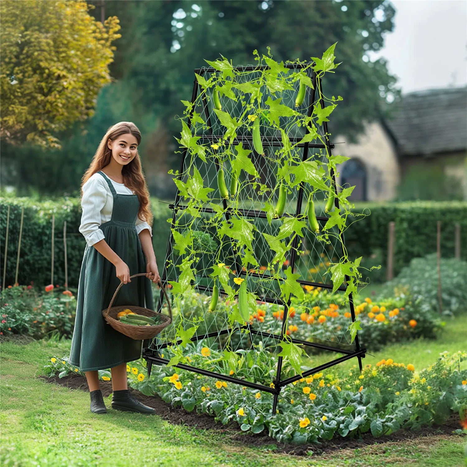 Cucumber Trellis for Garden Vegetable Trellis,U-Shaped Metal Garden Trellis Arch Plant Grow Support Frame for Climbing